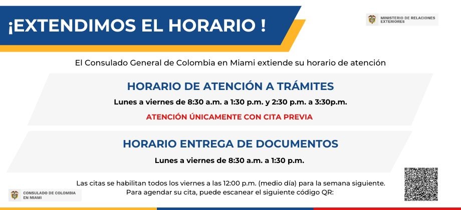 El Consulado de Colombia en Miami extiende su horario de atención: