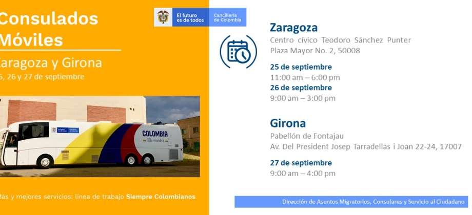 Consulado de Colombia en Barcelona realizará la jornada de Consulado Móvil en Zaragoza y Girona en 2019