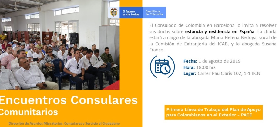 Consulado de Colombia en Barcelona invita a los connacionales a participar del Encuentro Consular Comunitario del 1 de agosto de 2019
