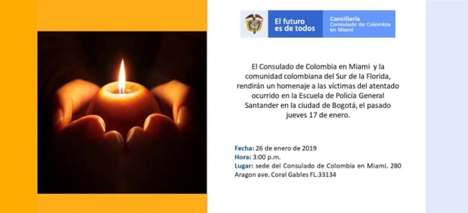 Consulado de Colombia en Miami y la comunidad colombiana rendirán un homenaje a las víctimas del atentado ocurrido en la Escuela de Policía 