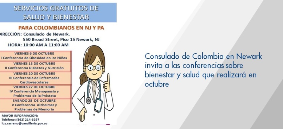 Consulado de Colombia en Newark invita a las conferencias sobre bienestar y salud que realizará en octubre de 2017