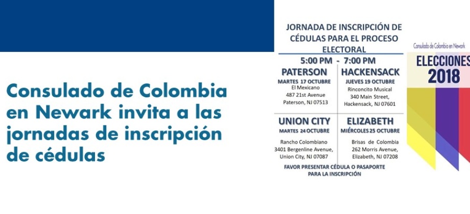 Consulado de Colombia en Newark invita a las jornadas de inscripción de cédulas en octubre