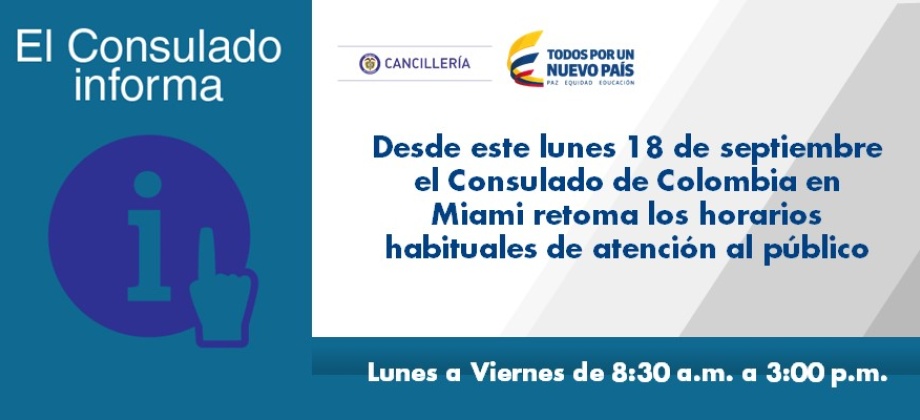 Desde este lunes el Consulado de Colombia en Miami retoma los horarios de atención al público
