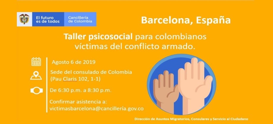 El 6 de agosto se realizará el taller psicosocial para colombianos víctimas del conflicto en la sede del Consulado de Colombia 