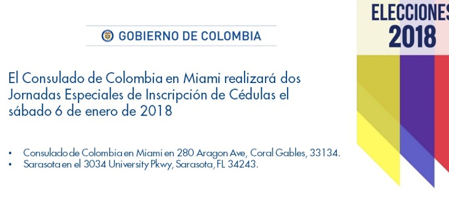 El Consulado de Colombia en Miami realizará dos Jornadas Especiales de Inscripción de Cédulas el sábado 6 de enero 