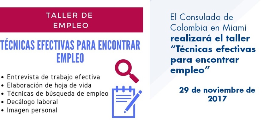 El Consulado de Colombia en Miami realizará el taller “Técnicas efectivas para encontrar empleo” el 29 de noviembre 