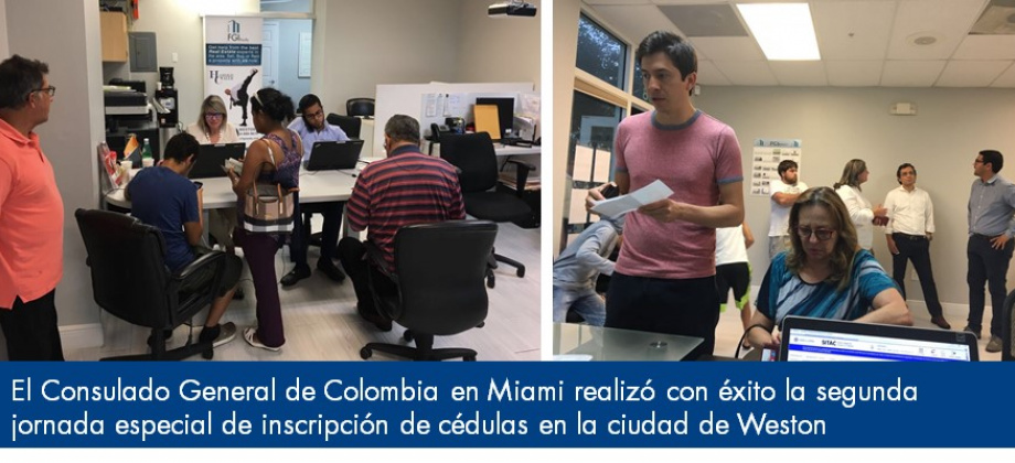 El Consulado General de Colombia en Miami realizó con éxito la segunda jornada especial de inscripción de cédulas en Weston