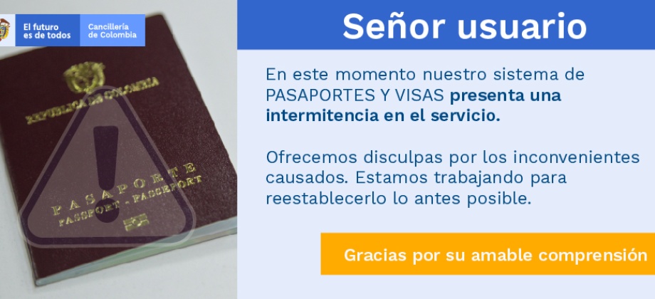 Cancillería informa que en este momento el sistema de pasaportes y visas presenta una intermitencia en el servicio
