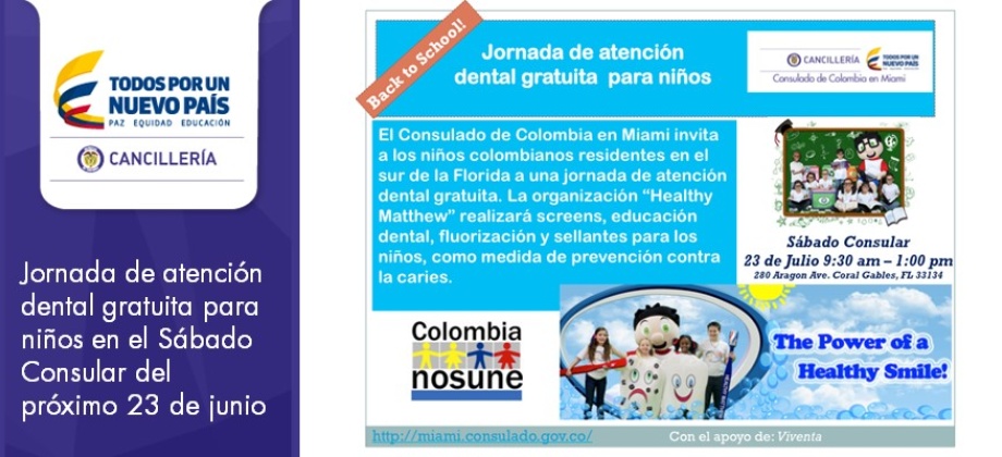 Jornada de atención dental gratuita para niños en  Sábado Consular del próximo 23 de junio