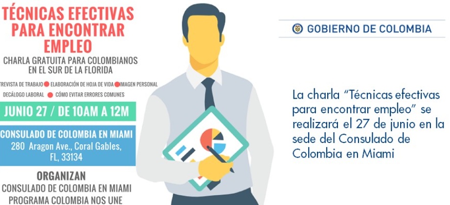Charla “Técnicas efectivas para encontrar empleo” se realizará el 27 de junio en la sede del Consulado de Colombia en Miami