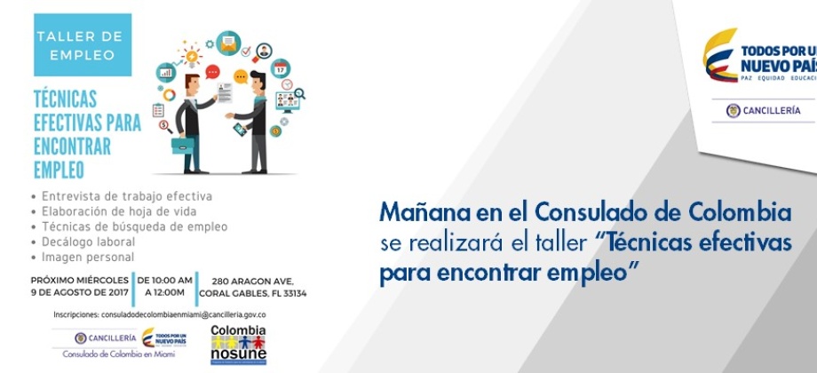 En el Consulado de Colombia se realizará el taller “Técnicas efectivas para encontrar empleo” 