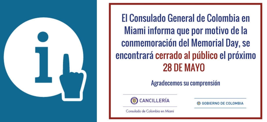 El Consulado de Colombia en Miami no tendrá atención al público el 28 de mayo de 2018