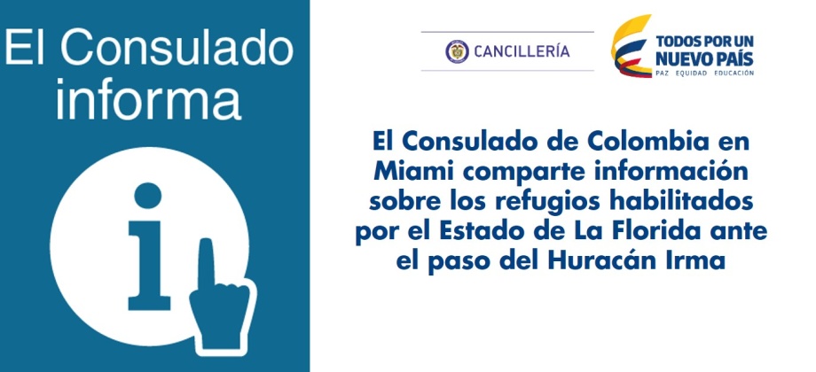 Consulado de Colombia en Miami comparte información sobre los refugios habilitados por el Estado de La Florida ante el paso del Huracán Irma