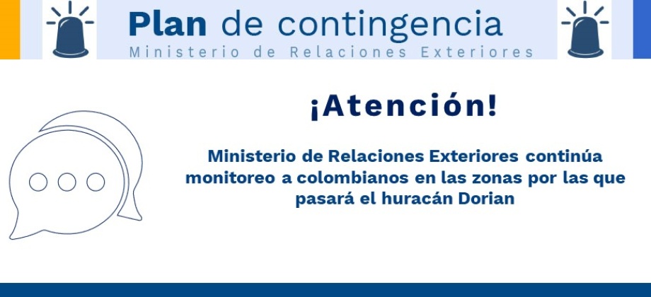 Ministerio de Relaciones Exteriores continúa monitoreo a colombianos en las zonas por donde pasará el huracán Dorian