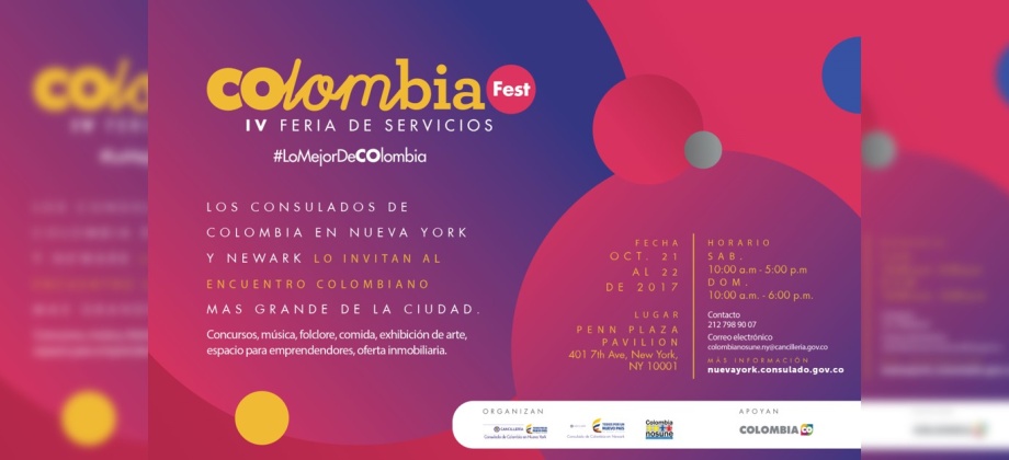 Los consulados de Colombia en Newark y Nueva York invitan a Colombia Fest – IV Feria de Servicios, 21 y 22 de octubre de 2017