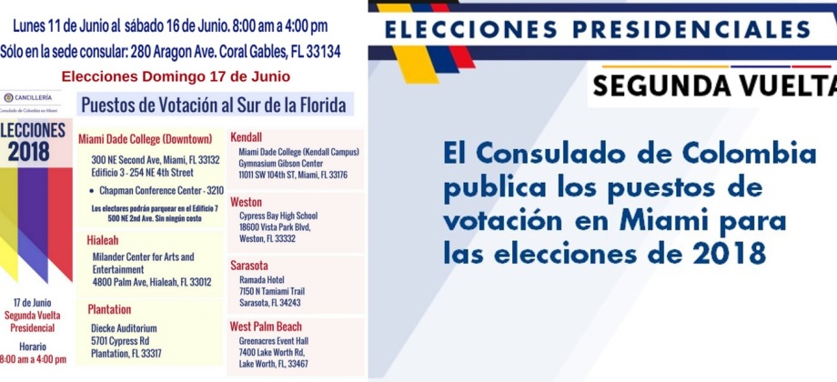 El Consulado de Colombia publica los puestos de votación en Miami para la segunda vuelta de las elecciones de 2018