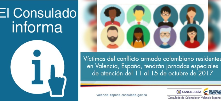 Víctimas del conflicto armado colombiano residentes en Valencia, España, tendrán jornadas especiales de atención del 11 al 15 de octubre de 2017