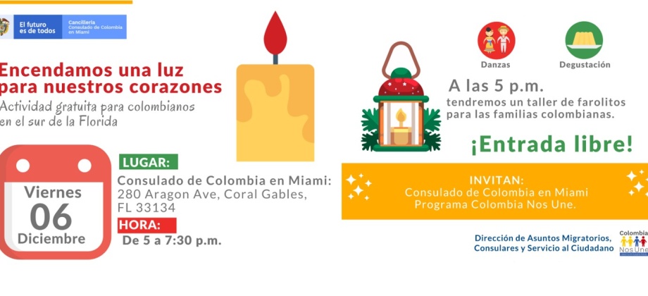 El Consulado de Colombia en Miami invita a los colombianos a “encender una luz para nuestros corazones” el 6 de diciembre de 2019