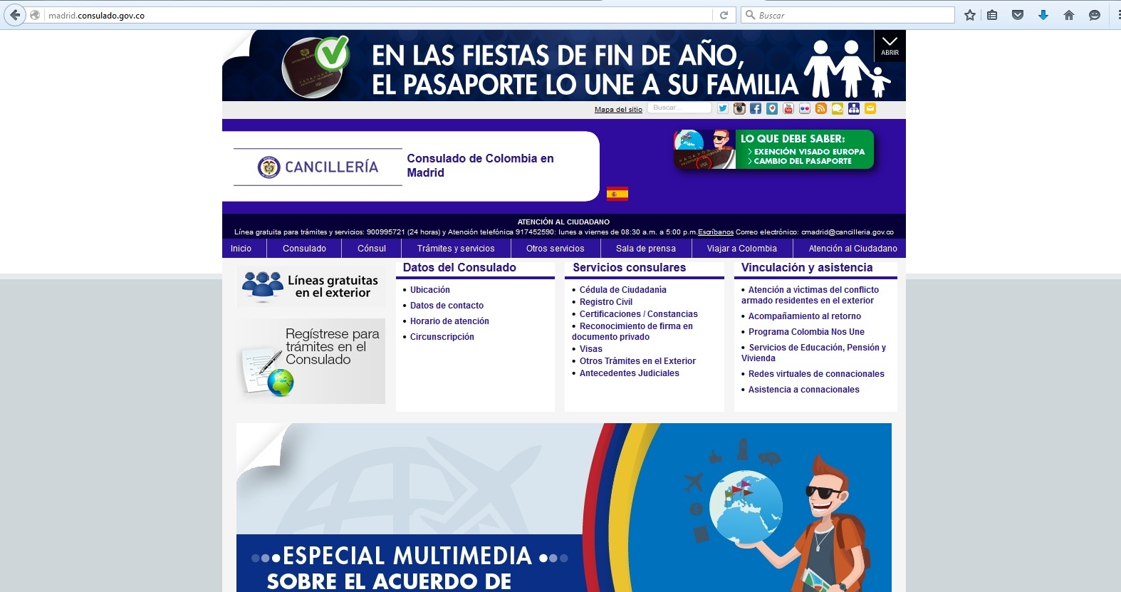 Página web del Consulado de Colombia en Madrid