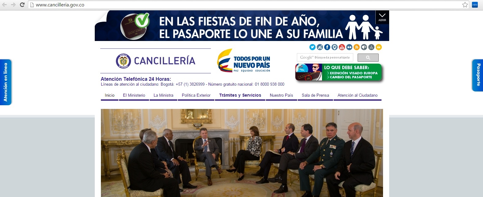 Página web de la Cancillería colombiana