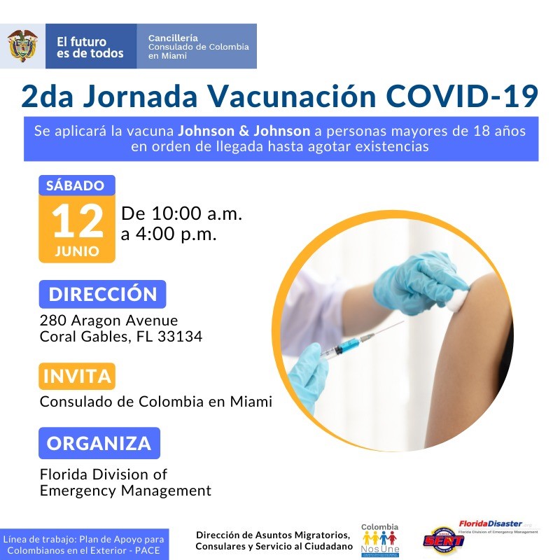 Jornada de Vacunación en el Consulado de Colombia en Miami el 12 de junio de 2021 