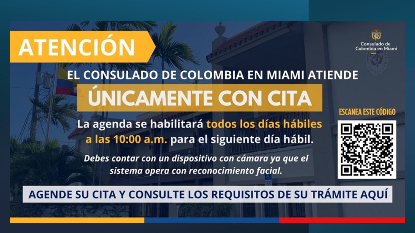 Solicita tu cita para realizar trámites en el Consulado de Colombia en Miami