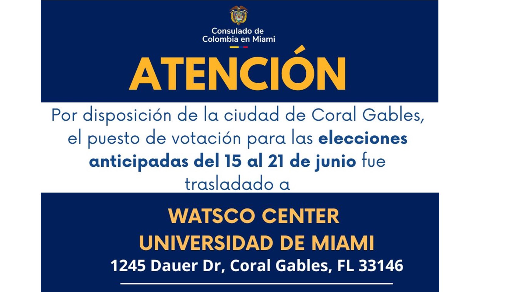 Cambio de sede para los puestos de votación de Miami y Sarasota
