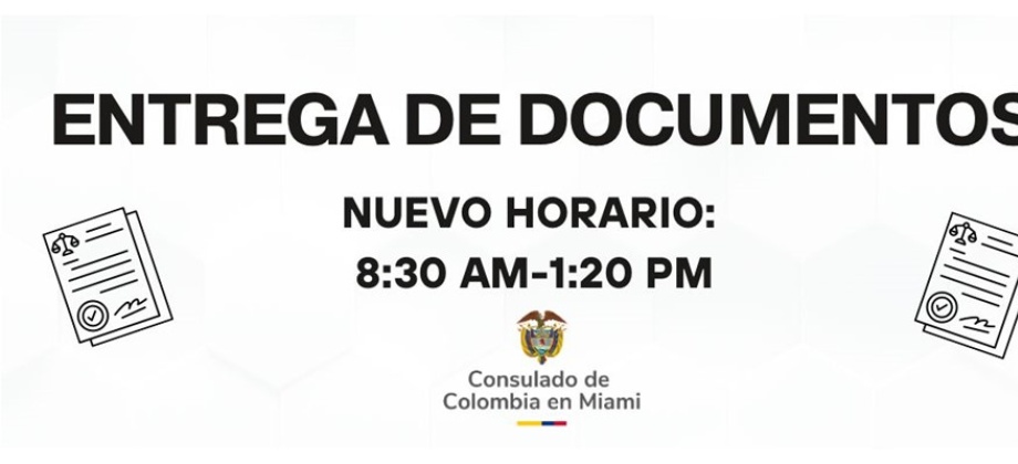 El Consulado de Colombia en Miami informa el nuevo horario de entrega de documentos