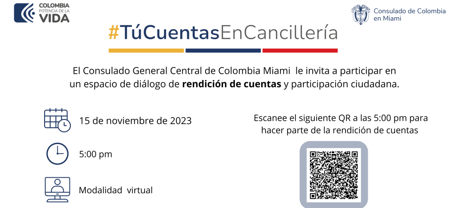 Consulado de Colombia en Miami invita a la rendición de cuentas que se realizará el 15 de noviembre