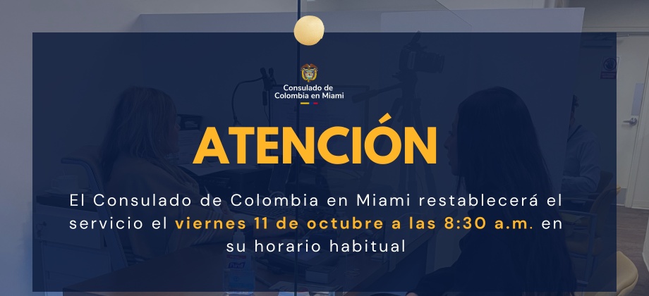 Consulado de Colombia en Miami restablece servicio este viernes 11 de octubre 