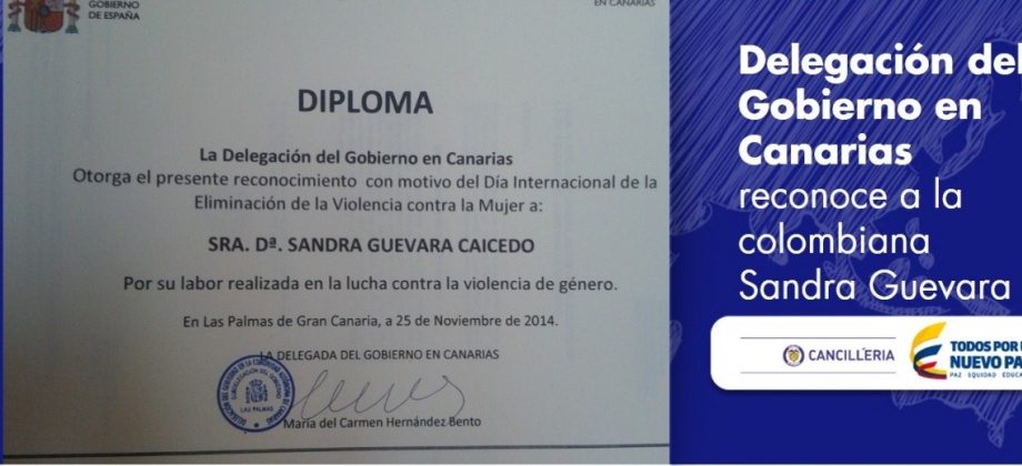 La colombiana Sandra Guevara Caicedo es reconocida por su valentía en el marco del Día  Internacional de la Eliminación de la Violencia contra la Mujer
