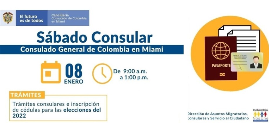 Jornada de Sábado Consular este 8 de enero de 9:00 a.m. a 1:00 p.m.