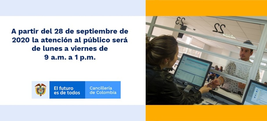 A partir del 28 de septiembre la atención al público será de lunes a viernes de 9 a.m. a 1 p.m.