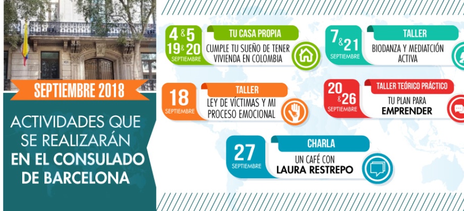 El Consulado de Colombia en Barcelona informa las actividades programadas para septiembre de 2018