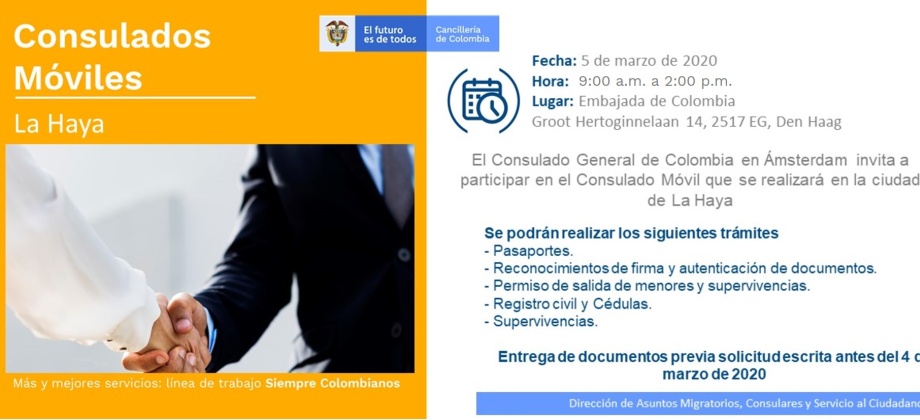 Jornada de Consulado Móvil en La Haya el 5 de marzo de 2020