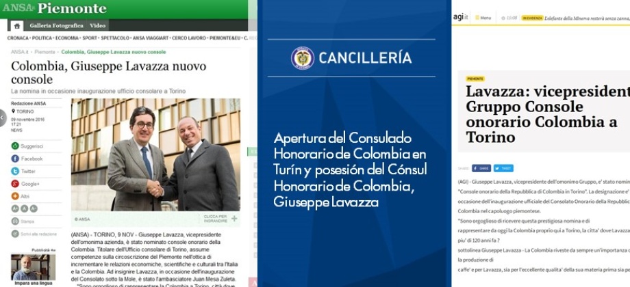 Apertura del Consulado Honorario de Colombia en Turín y posesión del Cónsul Honorario de Colombia