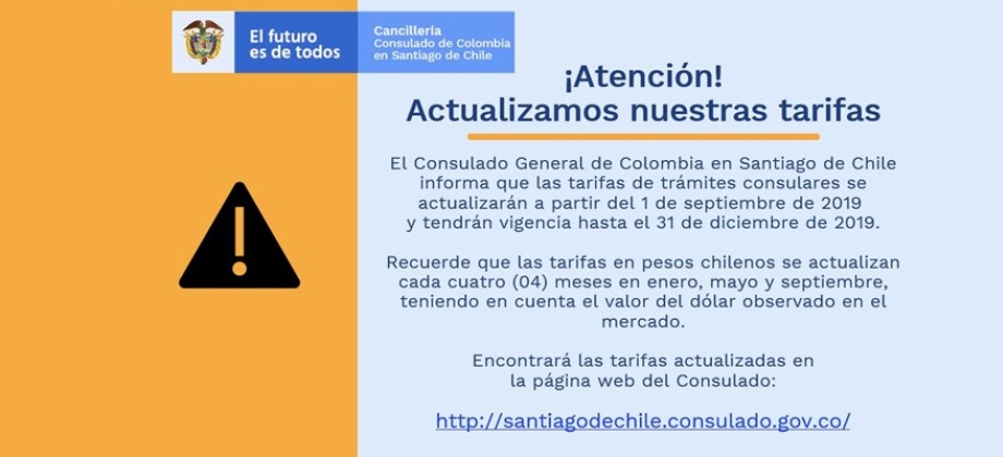 ¡Atención! actualizamos tarifas, conozca las tarifas consulares vigentes a partir del 1° de septiembre 