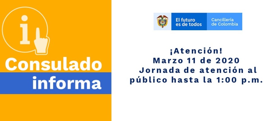 ¡Atención! Marzo 11 la Jornada de atención al público hasta la 1:00 p.m.
