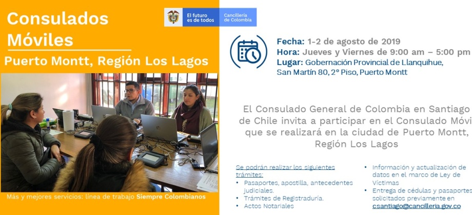 Consulado Móvil en Puerto Montt el 1 y 2 de agosto