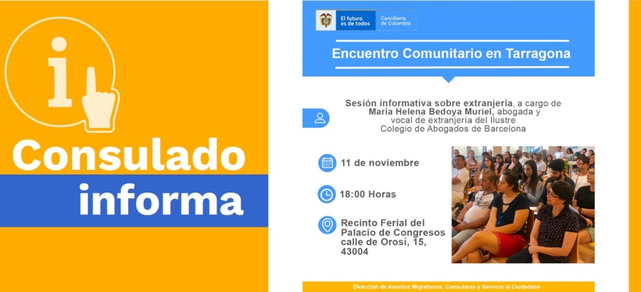 El Consulado de Colombia en Barcelona realizará un Encuentro Comunitario en Tarragona el 11 de noviembre de 2019