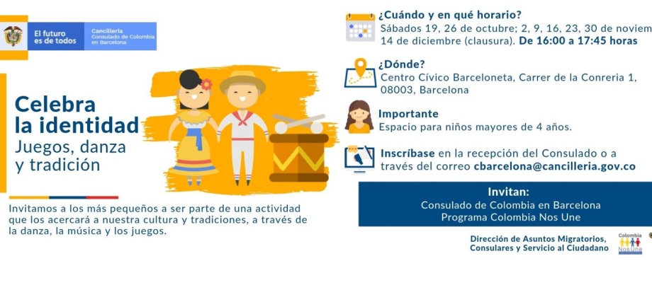 El Consulado de Colombia en Barcelona invita a los niños a celebrar la identidad cultural con juegos, danza y tradición