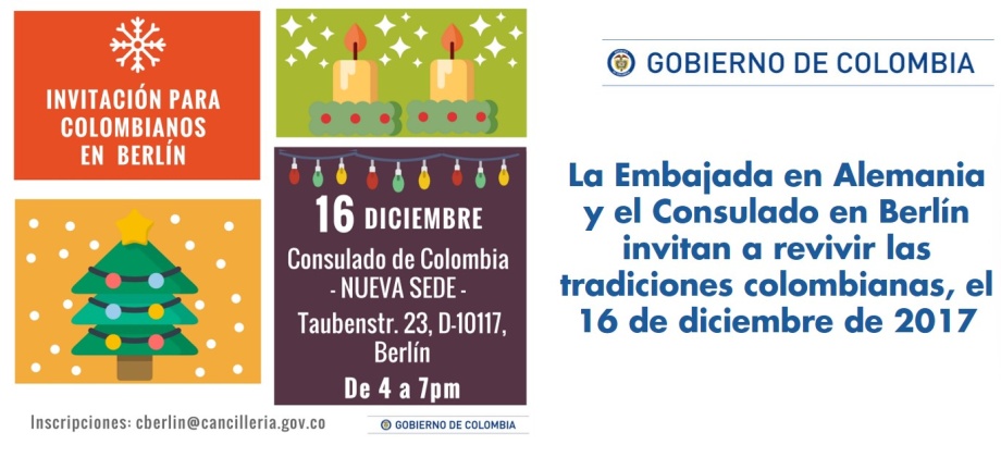 La Embajada en Alemania y el Consulado en Berlín invitan a revivir las tradiciones colombianas, el 16 de diciembre de 2017
