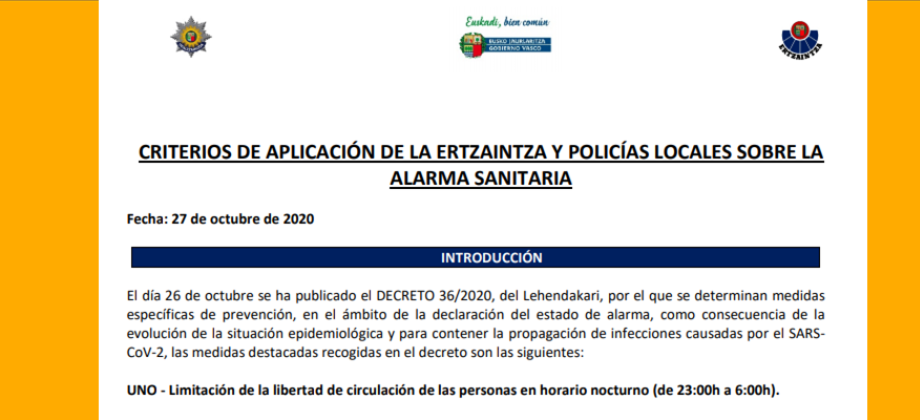 Criterios de aplicación de nuevas medidas por parte de la Policía de Vizcaya