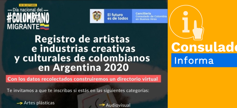 Te invitamos a que te inscribas en el Registro de artistas e industrias creativas y culturales de colombianos en Argentina
