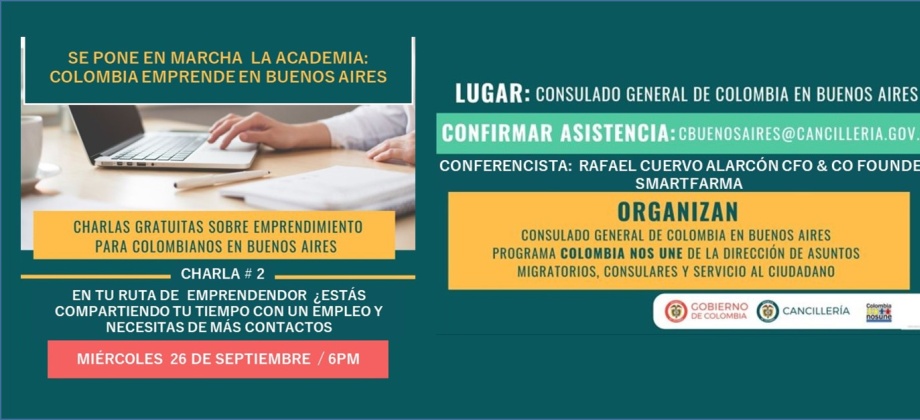 Consulado General de Colombia en Buenos Aires invita a los connacionales a charlas de empredimiento