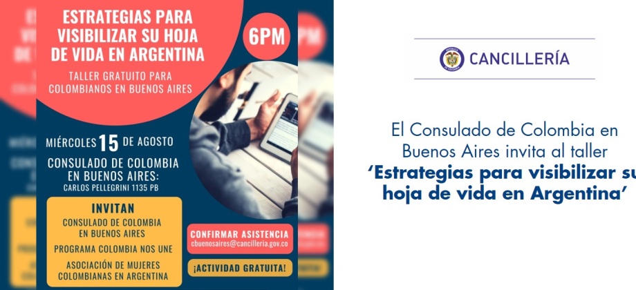 El Consulado de Colombia en Buenos Aires invita al taller ‘Estrategias para visibilizar su hoja de vida en Argentina’