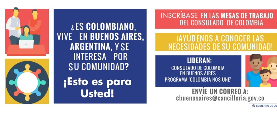 Inscríbase en las mesas de trabajo del Consulado en Colombia en Buenos Aires 