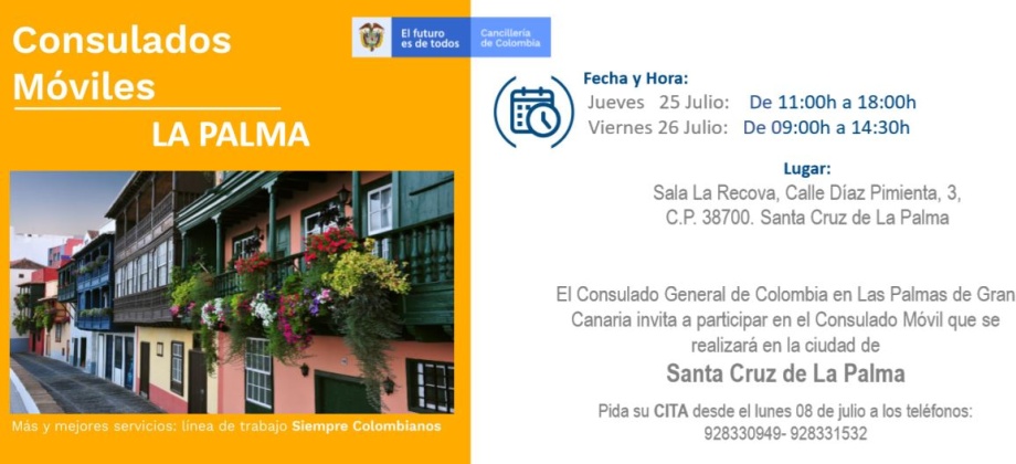 Consulado Móvil se llevará a cabo en la ciudad de Santa Cruz de La Palma el 25 y 26 de julio de 2019
