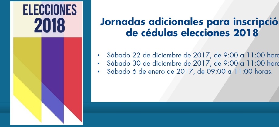 Jornadas adicionales para inscripción de cédulas elecciones 2018