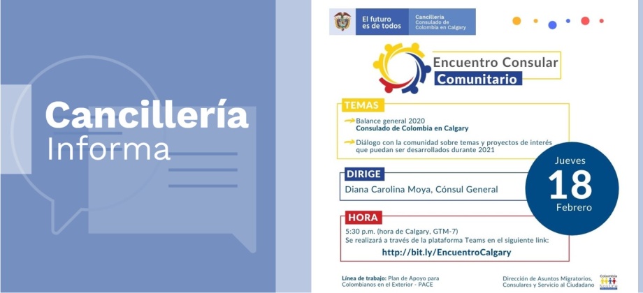 El Consulado de Colombia en Calgary invita al primer encuentro consular del 2021